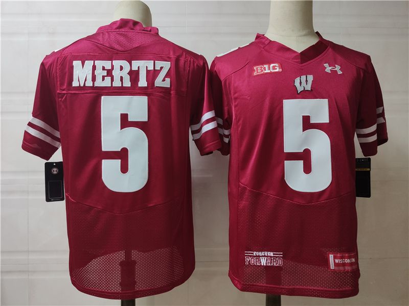 Men Wisconsin Badgers 5 Mertz Red Elite 2025 NCAA Jersey